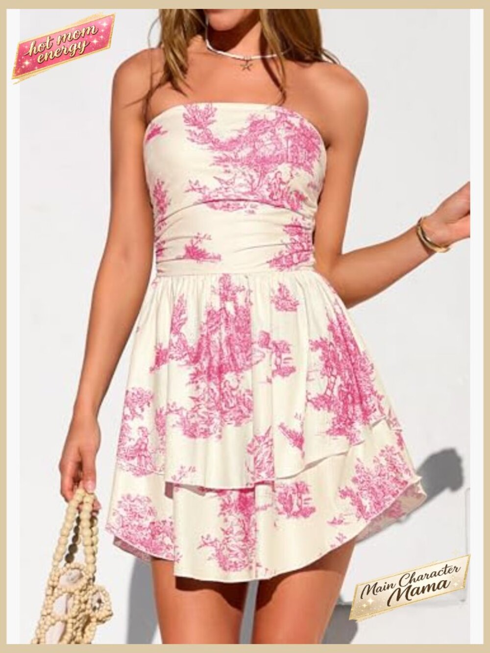 Summer Strapless Tube Mini Dress Smocked Ruffle A Line Flowy Short Party Club - Picture 6 of 7